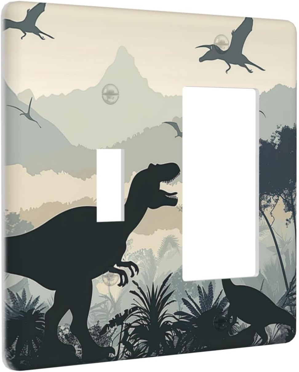 Outlet Covers Prehistoric World Dinosaur Cartoon Fores 1 Toggle 1 Rocker Combination Decorative Wall Plate Electrical Switch Plates Light Switch Cover Plate for Kids Room Nursery Decor