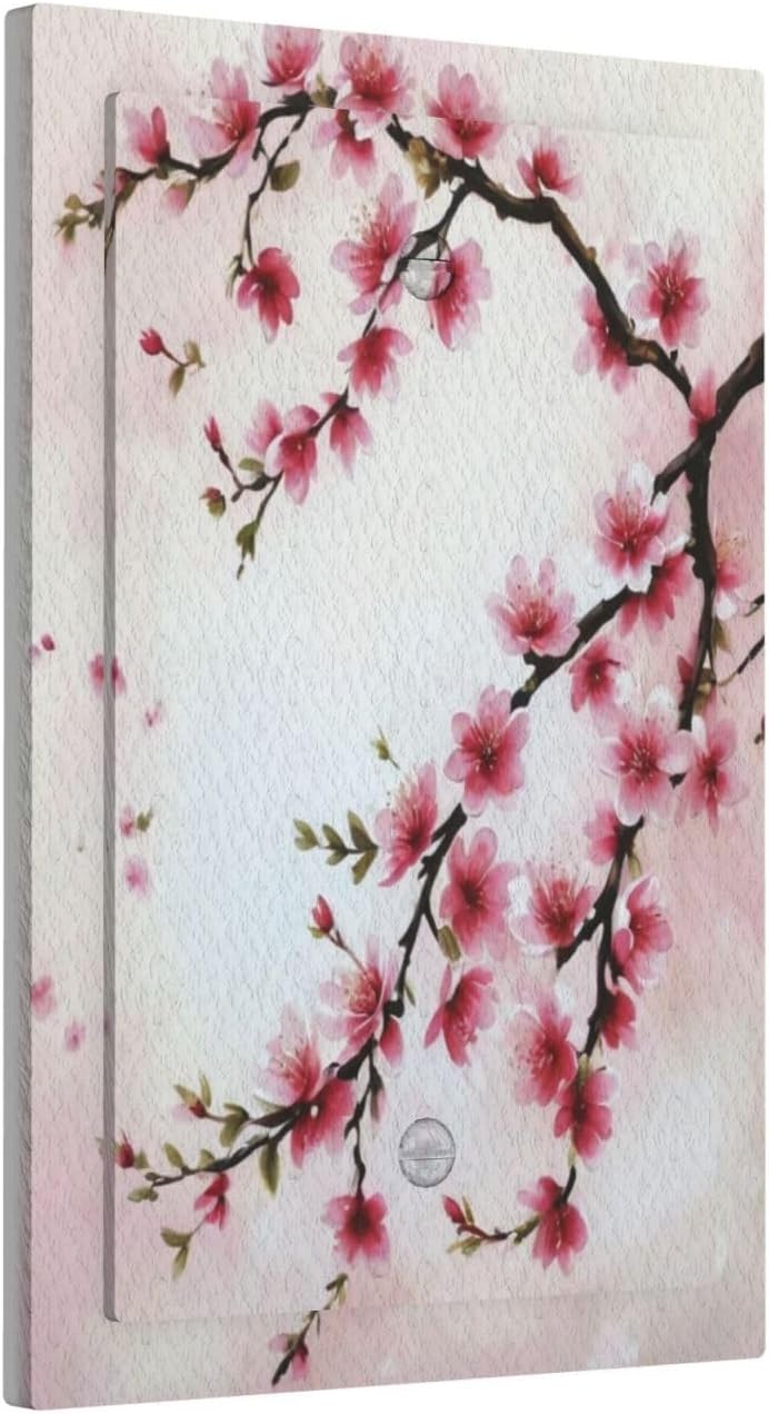 Branch with Pink Flowers Light Switch Covers No Device Wall Plate 1 Gang Decorative Blank Switchplate Electrical Faceplate for Country Living Bedroom Decor