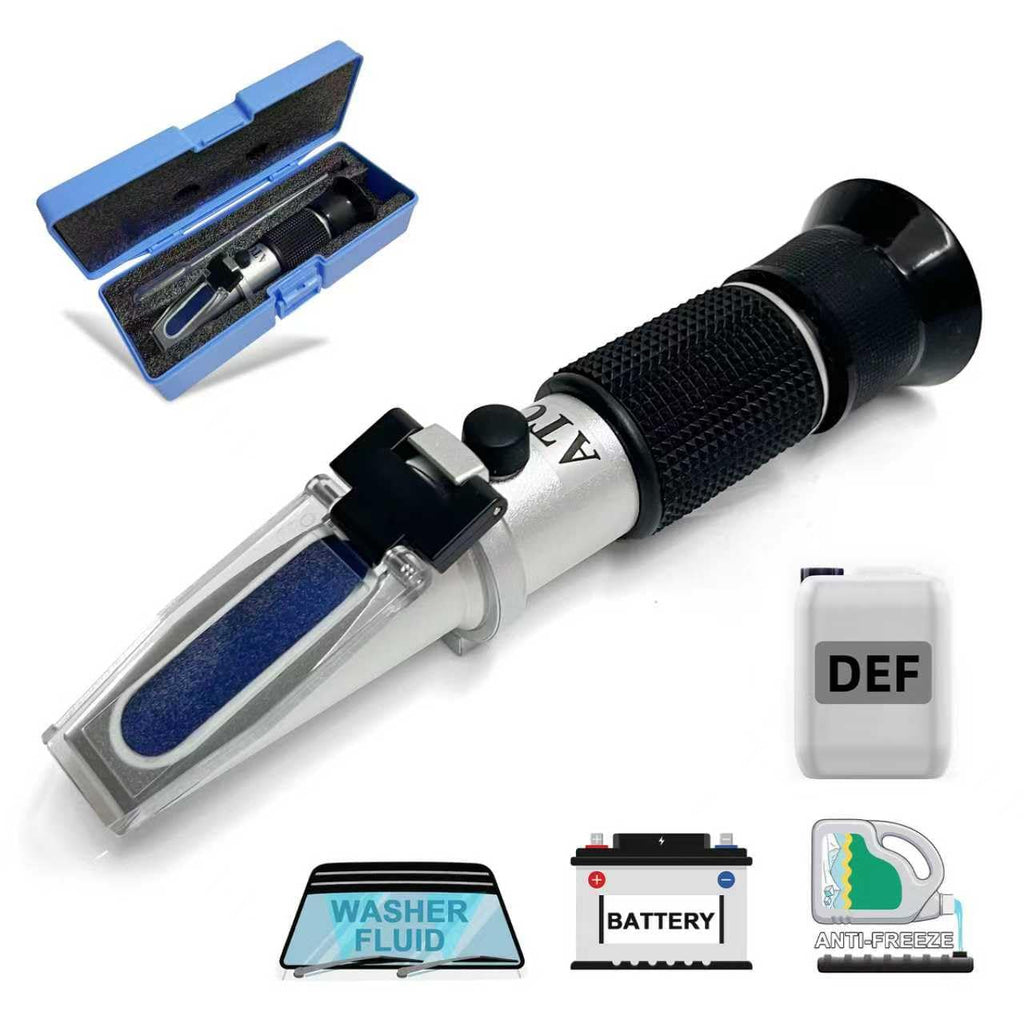 5-in-1 Refractometer for DEF Urea Concentration, Windshield Washer & PG/EG Antifreeze Freeze Point, Battery Specific Gravity - Refractometer for Coolant, Antifreeze, and Diesel Fluid