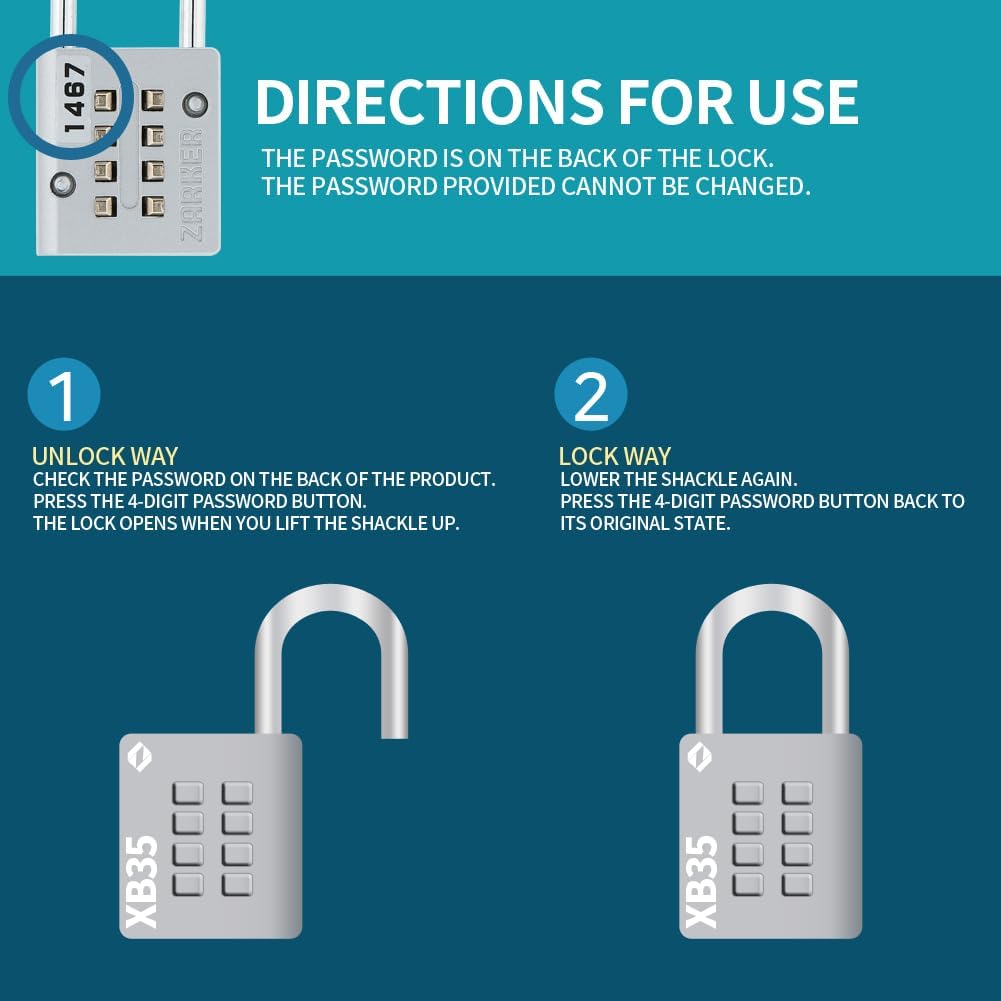 XB35 8-Digit Push Button Combination Padlock, 4 Digit Locking Mechanism, (2-Pack, Blue, Yellow)