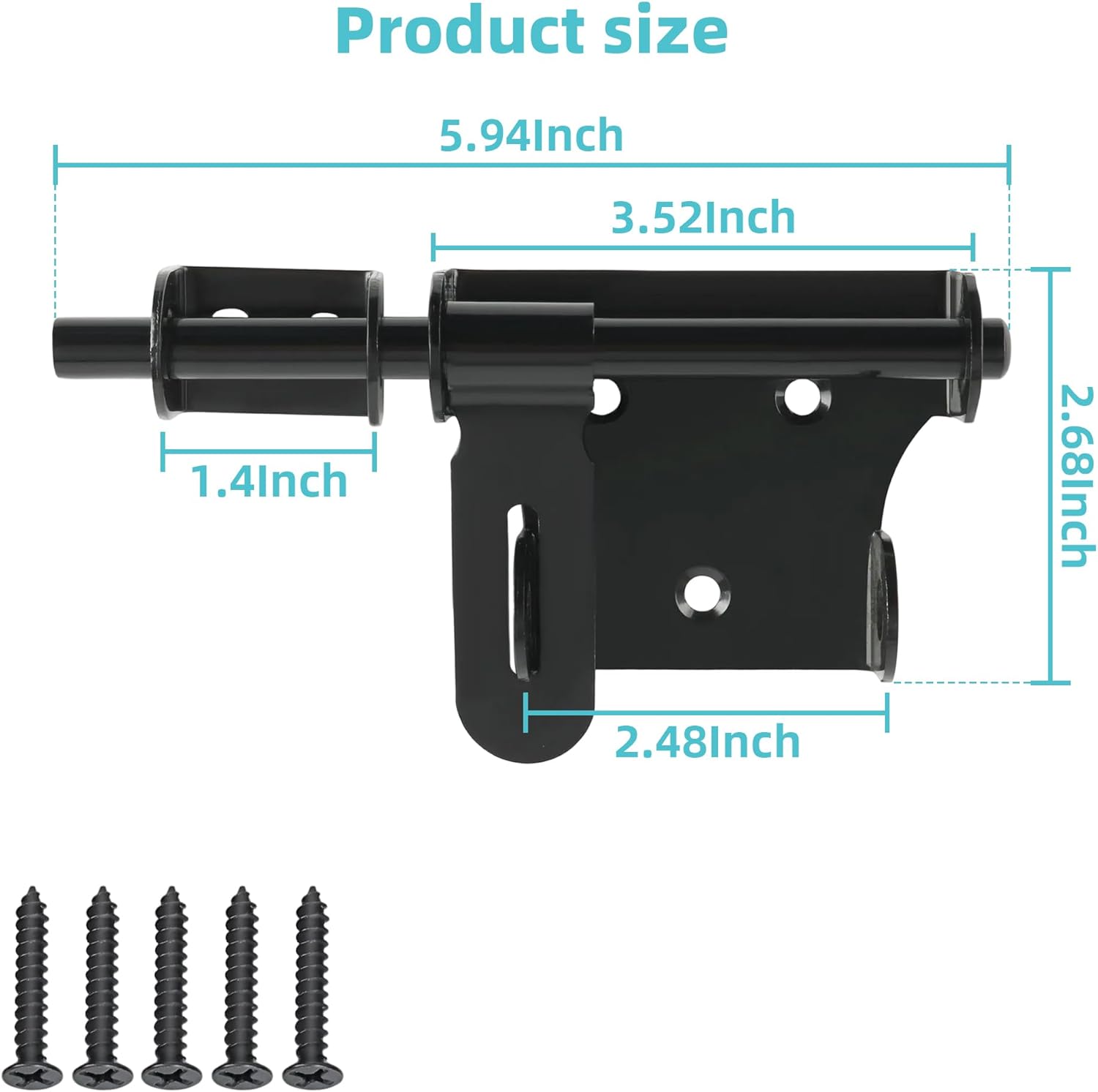 Alise 6 Inch Slide Bolt Gate Latch, Door Lock with Padlock Hole, Heavy Duty Stainless Steel Barrel Bolts Safety Door Lock for Wooden Fence, Outdoor Fence,Shed Door Black