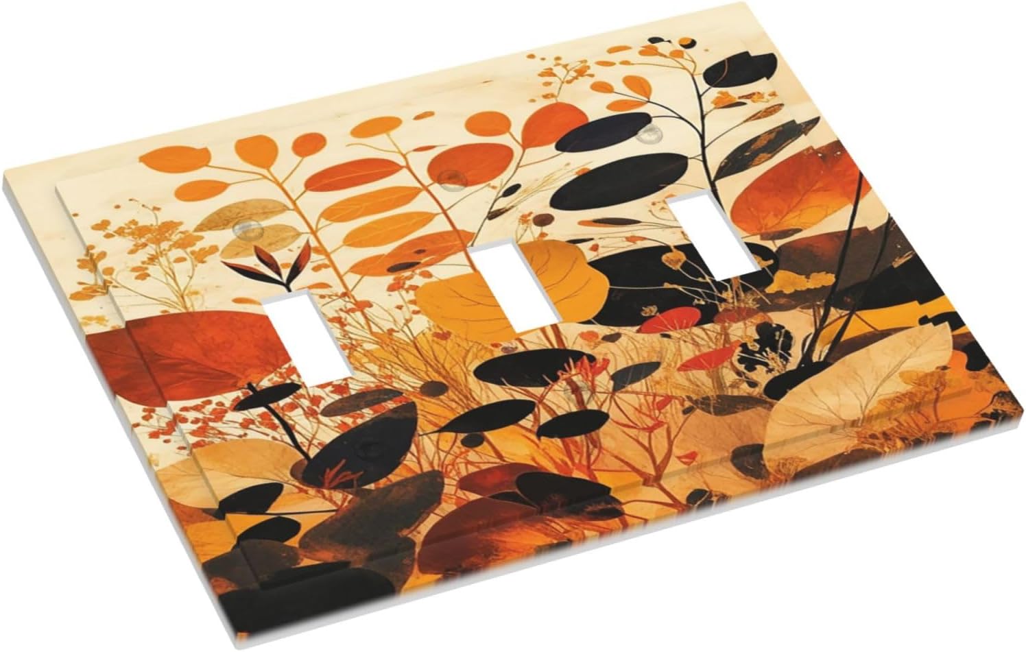 Decorative Switch Plates Boho Warm Colorful Plant Leaves 3 Gang Wall Plate Faceplate Triple Toggle Light Switch Cover Electrical Wall Panels for Bedroom living Room Decor