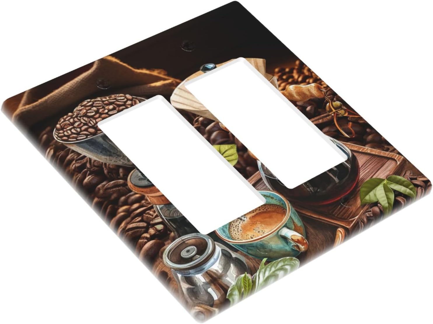 Decorative Outlet Covers Retro Coffee Maker Beans Cup 2 Gang Wall Plate Double Rocker Two Switch Wall Cover Plate Jumbo Dual GFCI Faceplate for Kirchen Home Decor