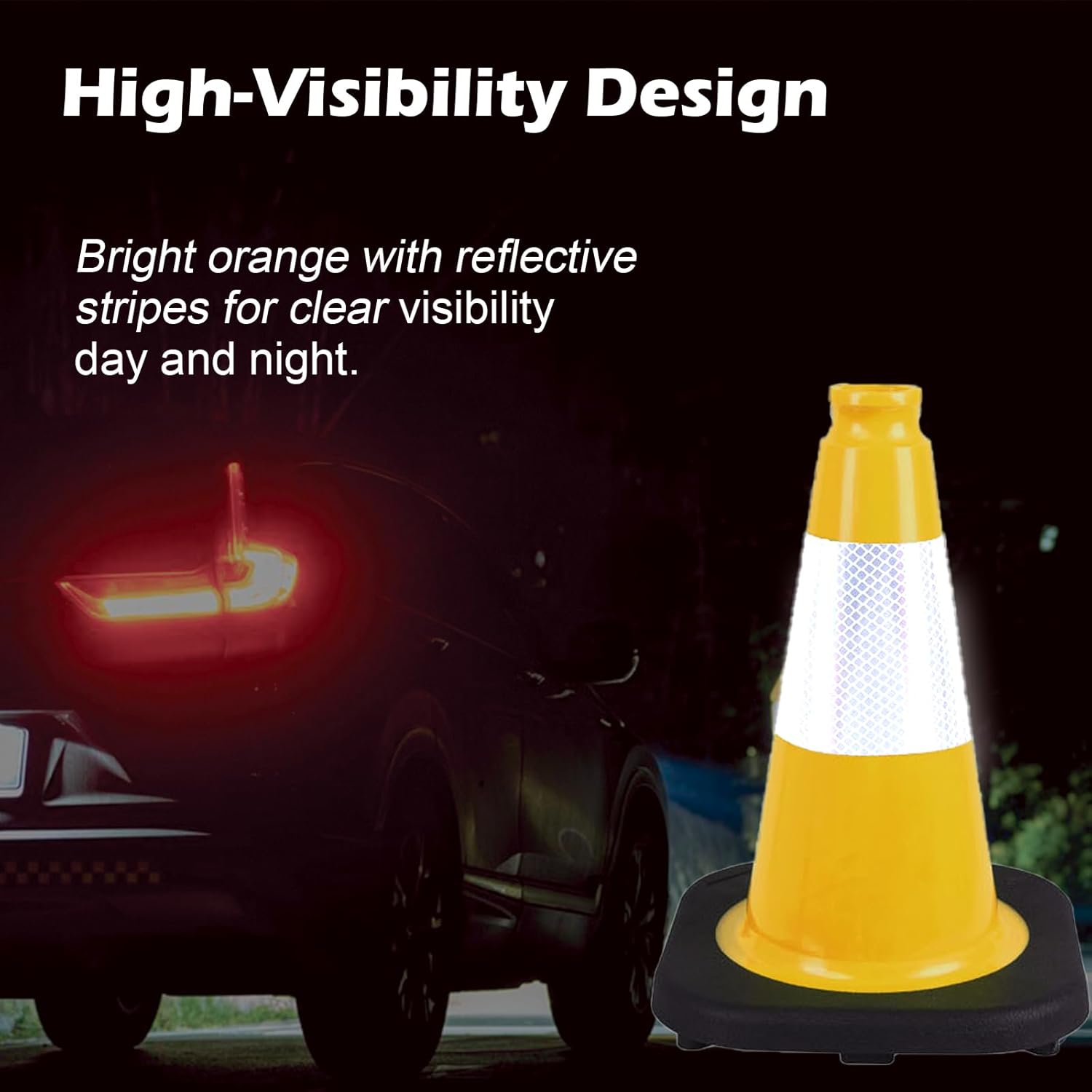 8 Pack 12 Inch Yellow Traffic Cones with Black Base, Multipurpose Road Safety Markers for Driveway, Parking Lots, Pet Training, Kids Games (8, Yellow, 12 Inch)