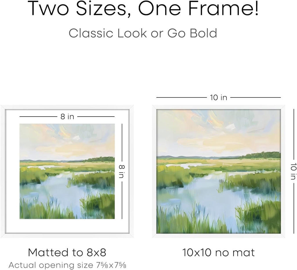 Homeforia 10x10 White Picture Frame, High End Metal 10 by 10 Square Frames with Mat 8 x 8 Opening, 10by10 Poster Frames Matted to 8x8 Photo, Wall or Tabletop Frames, Tempered Glass, Wall Kit, Set of 1