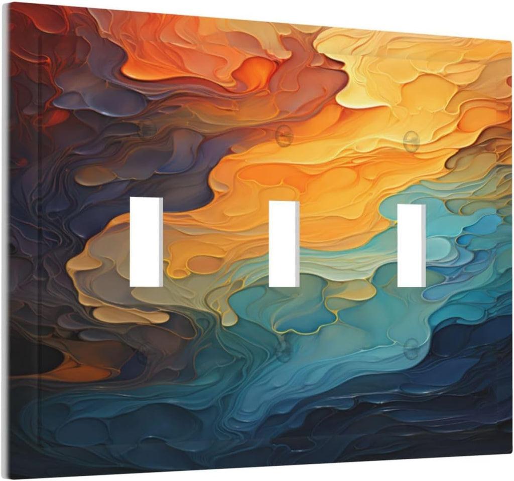 Light Switch Covers Abstract Colorful Modern Luxury Rainbow 3 Gang Wall Plates Triple Toggle Outlet Cover Decorative Switchplates Electrical Panel Cover for Kitchen Living Room 4.8 X 6.7 IN