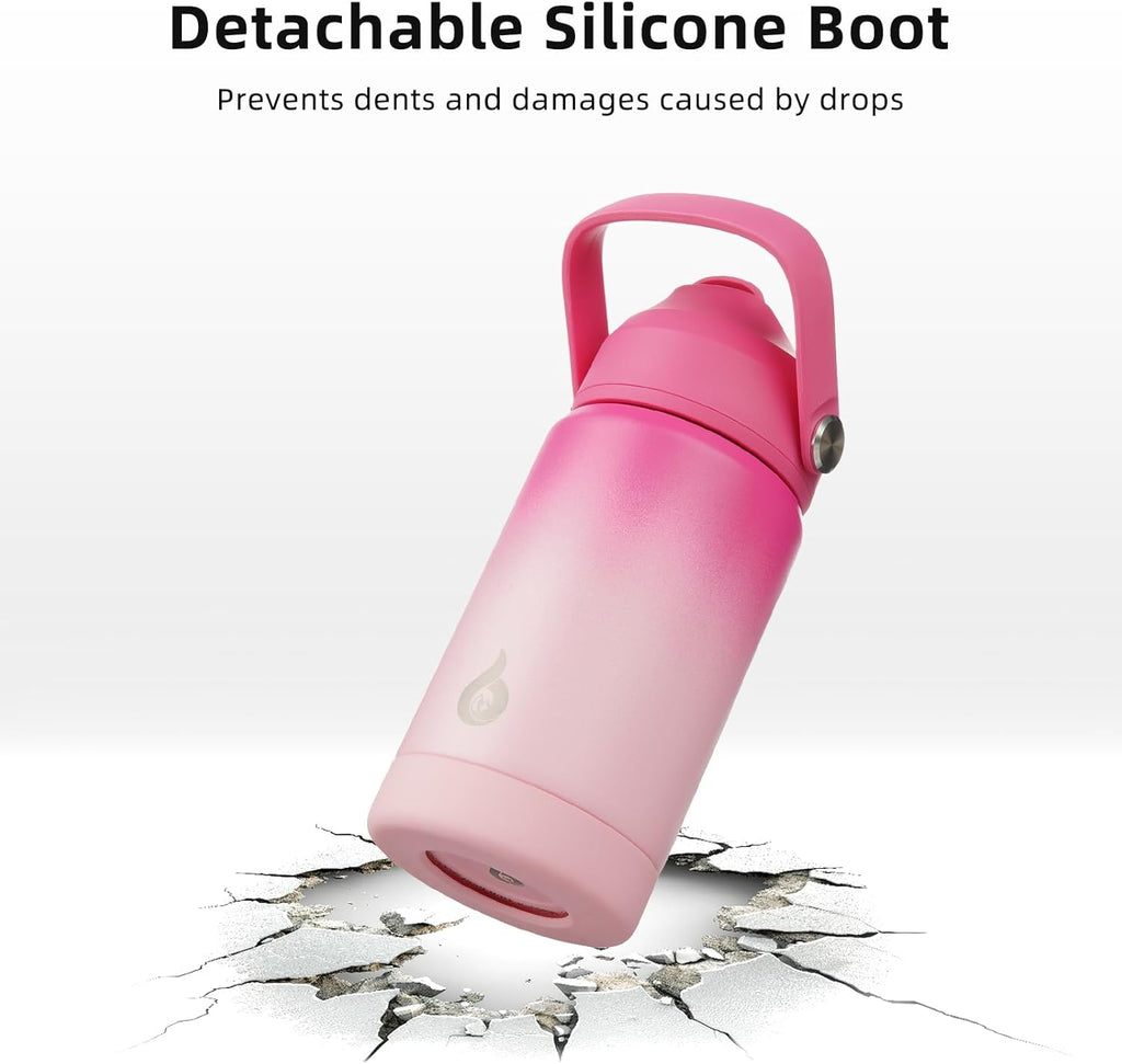 BJPKPK Insulated Water Bottle with Straw Lid, 12oz Thermo Water Bottles with Soft Nozzle, Flex Handle & Non-slip Boot, BPA Free Leak Proof Stainless Steel Metal Thermo, Tumblers, Cups,Cherry