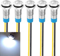 5pcs 8mm LED Metal Indicator Light 110V-220VAC Waterproof Signal Lamp (White)