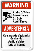 SmartSign 18 x 12 inch “Warning - Audio & Video Surveillance On Duty At All Times” Bilingual Sign, 63 mil Aluminum, 3M Laminated Engineer Grade Reflective Material, Red, Black and White, USA-Made