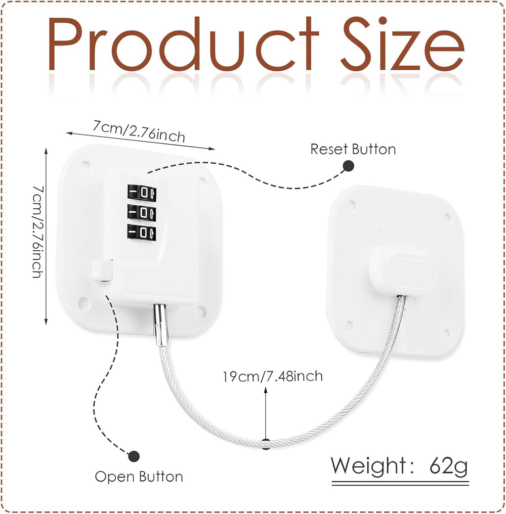 Refrigerator Lock, Combination Lock for Refrigerator Cabinets, Drawers, Heavy Duty Fridge Lock, Easy Install No Keys Needed (White-2Pack)