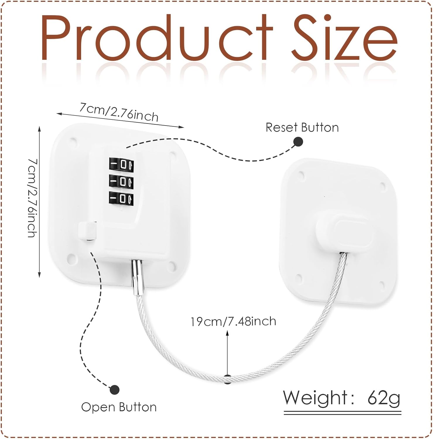 Refrigerator Lock, Combination Lock for Refrigerator Cabinets, Drawers, Heavy Duty Fridge Lock, Easy Install No Keys Needed, (White-3Pack)