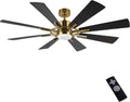 WINGBO 72" DC Ceiling Fan with Lights and Remote, Gold and Black Ceiling Fan w/ 3 Downrods, 8 Plywood Blades, 6-Speed Reversible DC Motor, Modern Ceiling Fans Indoor for Kitchen Bedroom Living Room