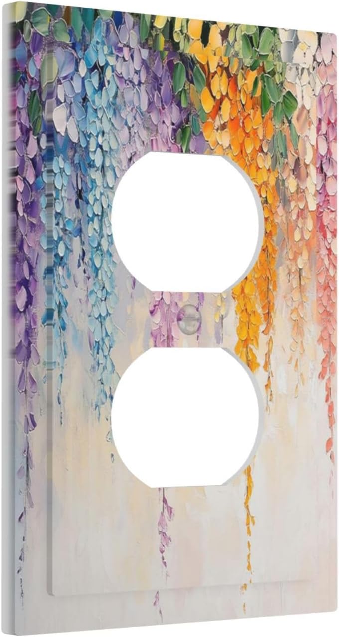 Colorful Wildflower Wisteria Cascade Floral Flower Outlet Covers 1 Gang Duplex Light Switch Cover Decorative Switch Plates Electrical Receptacle Faceplate Wall Plate for Bedroom Living Room Decor