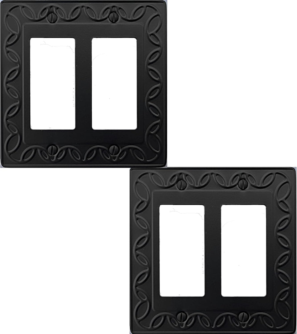 Double Decorator Light Switch Cover NovaBloom Metal Wall Plate, 2-Pack Black 2 Gang Double Rocker, for Receptacle Dimmer GFCI Outlet Switch Cover Decorative Wallplate, Durable