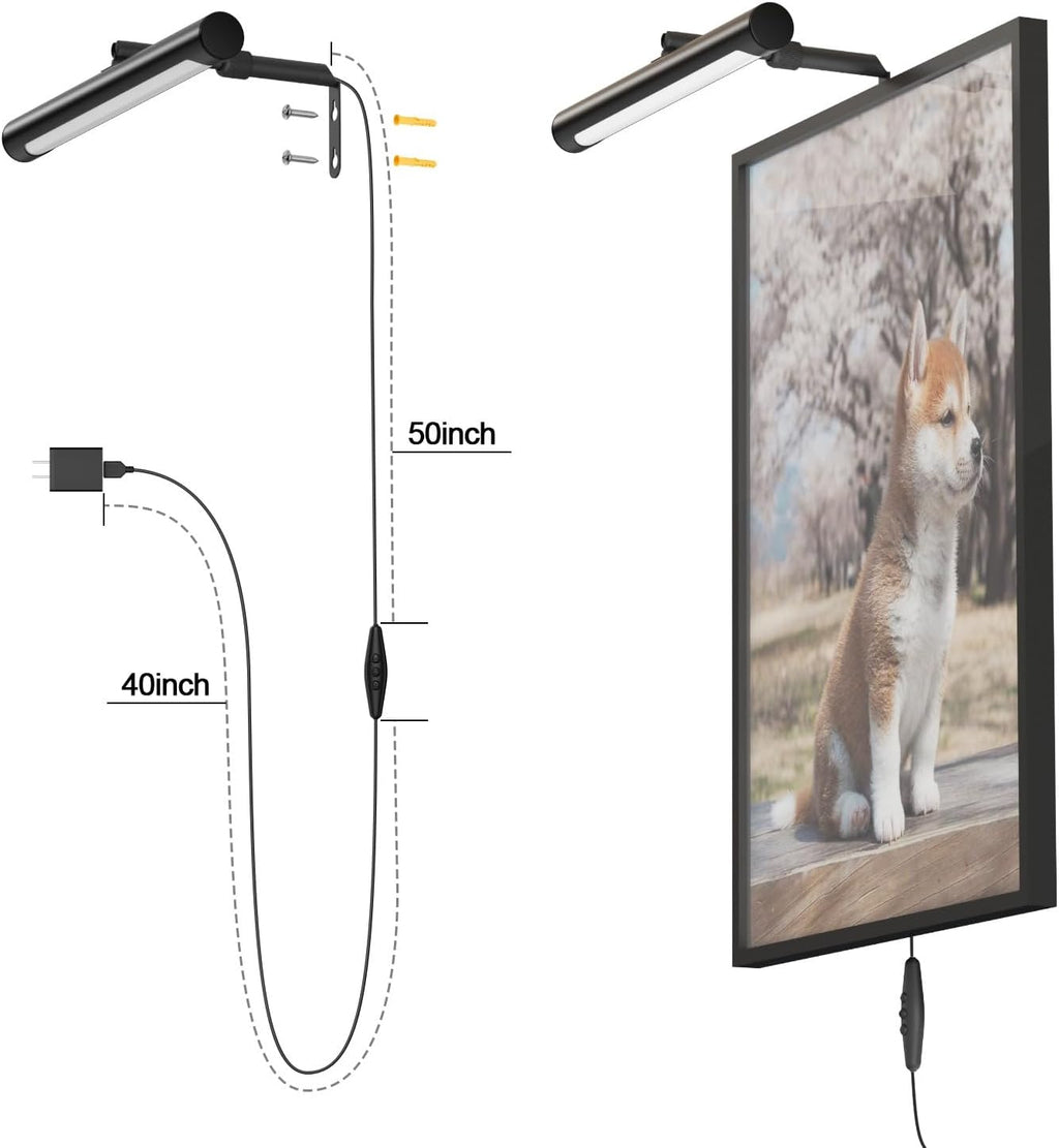 4W Picture Light Plug in, 12" Adjustable LED Art Light with Remote Control, Dimmable Wall Light for Picture Display Dartboard Art Work (Black)