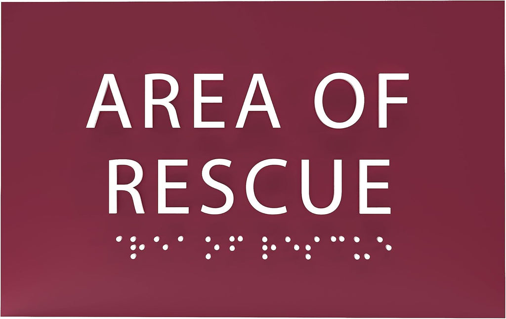 6" X4" Area of Rescue Sign - ADA Compliant Tactile Graphics Grade 2 Braille Text Wall Sign | Emergency Assistance, Refuge Place Sign for Schools, Offices, Apartments & Restaurants