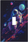 Decorative Light Switch Cover Purple Space Astronaut Planet 1 Gang Wall Plate Oversized Single Toggle Wall Cover Jumbo Electrical Switchplate Face Plate for Bedroom Home Decor