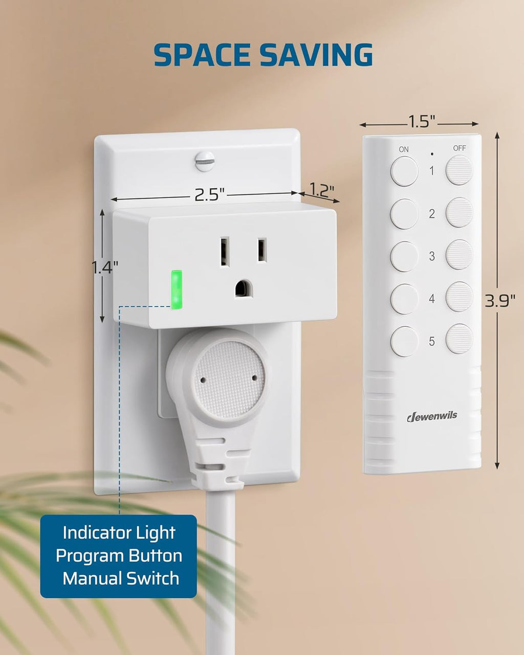 DEWENWILS 200FT Range Remote Control Outlet, No Interference Strong Signal, Indoor Wireless Outlet Switch for Lamps, Fans, Christmas Lights, 15A/1800W, ETL Listed (5 Outlets + 2 Remotes)