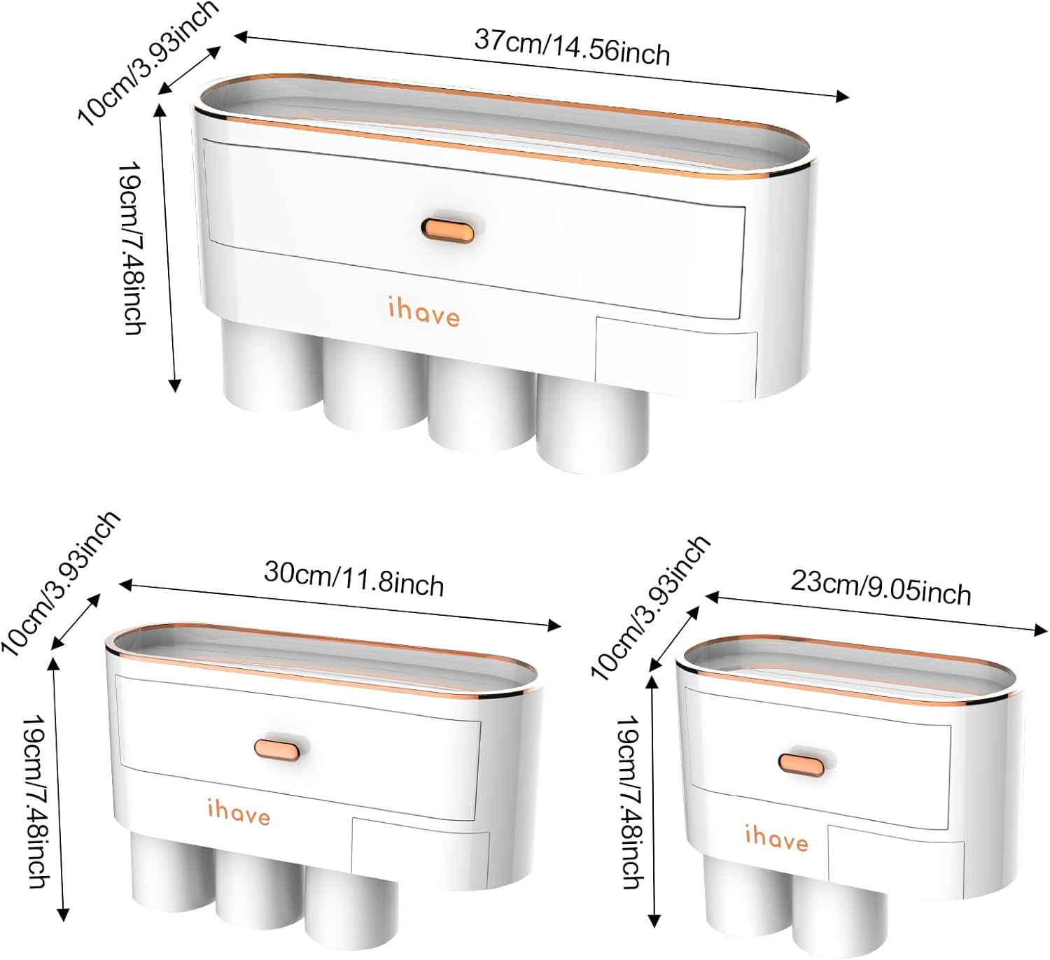 iHave Toothbrush Holders for Bathrooms - Upgrade Wall Mounted Toothbrush Holder with Toothpaste Dispenser - 4 Cups