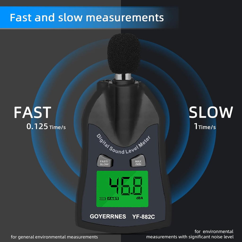 Handheld Decibel Meter, Digital Sound Level Meter 30-130dBA SPL Decibel Monitoring Tester Sound Meter Noise Decibel Reader with Max/Min Hold Data Sensor LCD Backlight Display for Home Factory