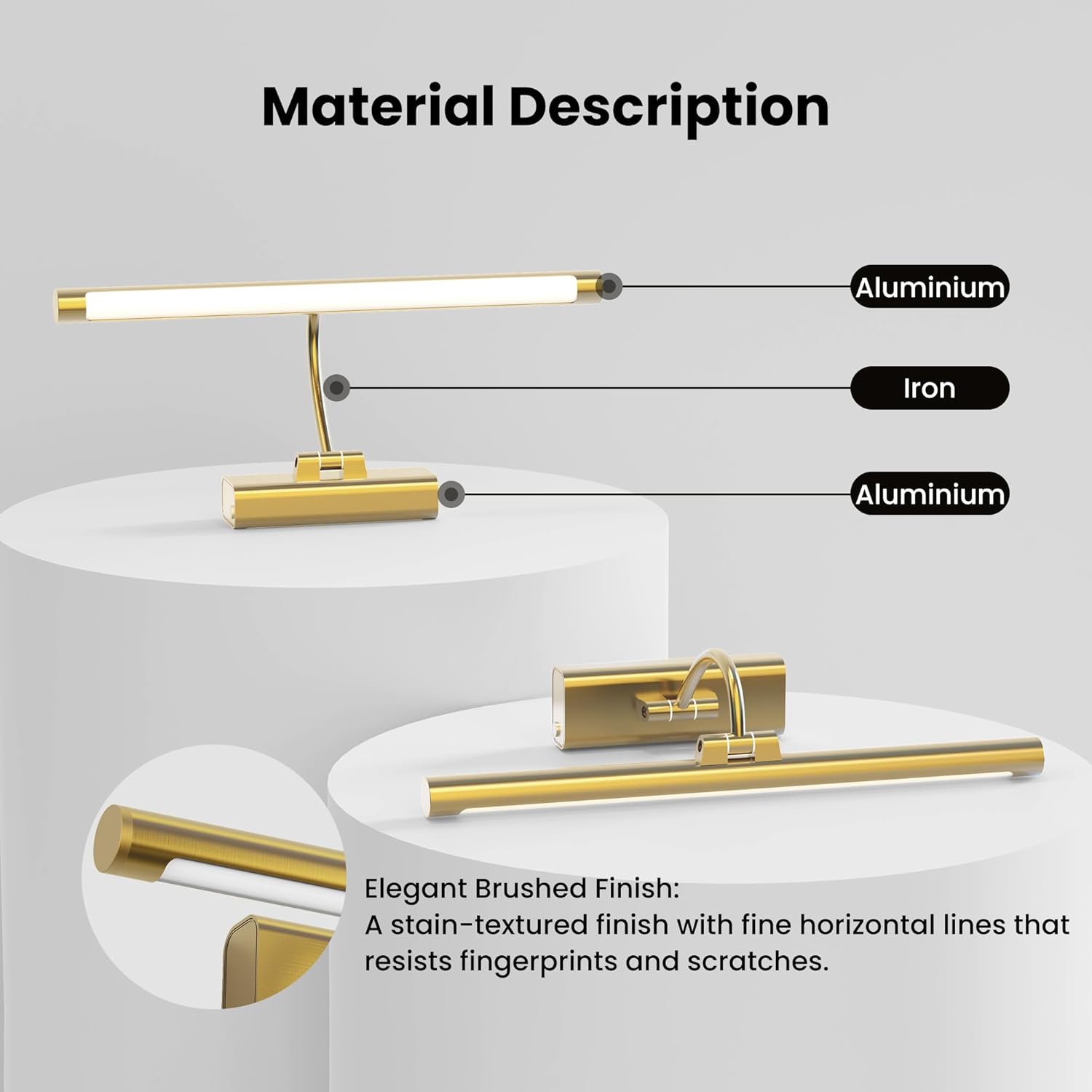 16" Light for Wall Picture with 6000mAh Battery - Brass Operated Wireless Wall Art Light with Remote Control for Artwork, Mirror & Portrait