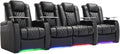 Weilianda Home Theater Seating Top Grain Leather Zero Gravity Recliner Chair Power Headrest Recline Movie Seat Gaming 7 Colors Mood Light Sofa with Tray Table USB Charge Row of 4 Loveseat Middle Black