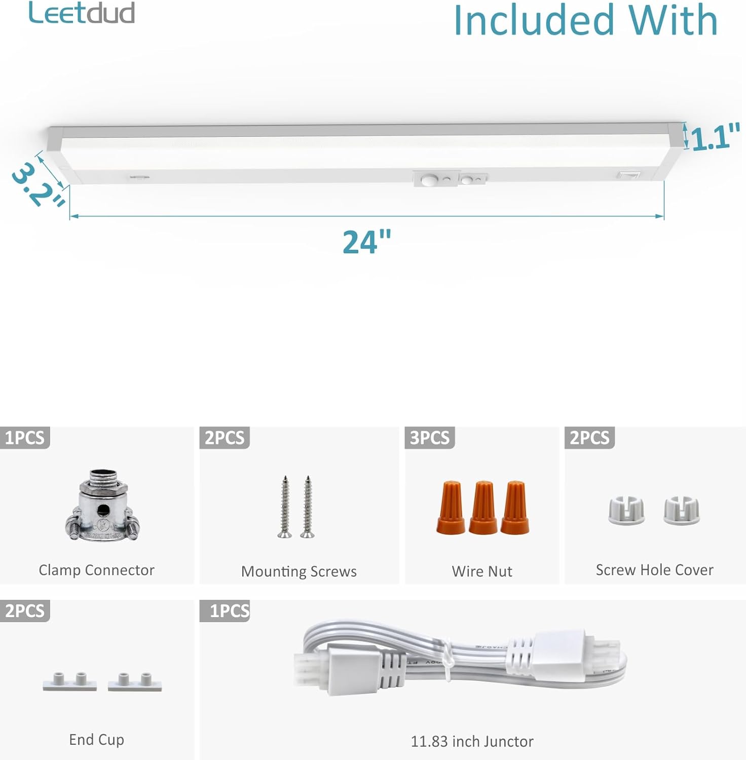 Under Cabinet Lighting Motion Sensor Hardwired, 24 Inch 12W Dimmable, 5 CCT 2700/3000/3500/4000/5000K, Eyes Care Design Linkable Under Counter Lights for Kitchen, Sink, ETL Listed, White