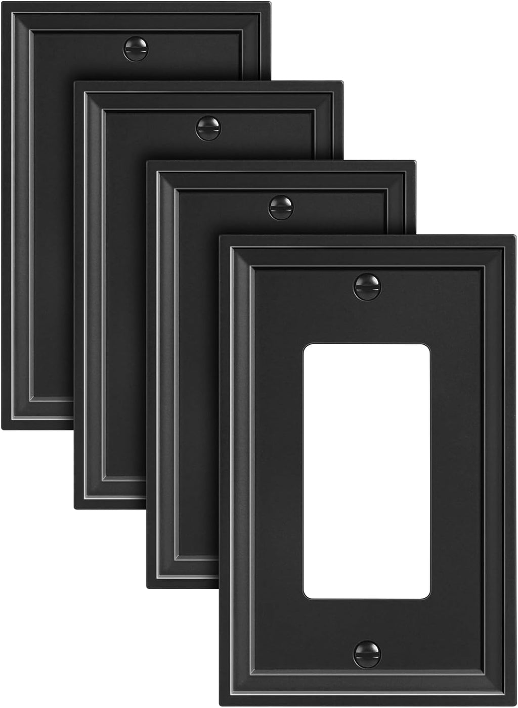 4-Pack Decorator Outlet Cover Plate, Black Decorative Switch Plates and Outlet Covers, Natural Bamboo Fiber Wall Plates for Electrical Outlets, Receptacle, GFCI Outlet, Dimmer Switch
