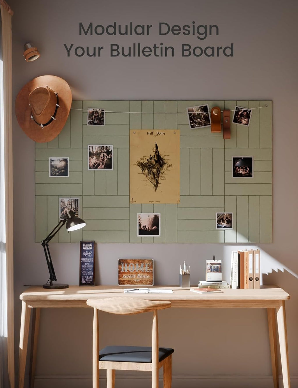 Felt Bulletin Board Tiles Large 36" x 24" Cork Board Alternative-6 Pack with 40 Adhesive Tabs, Thick Slat Wall Panels for Office Decor, Push Pin Board Wall Organizer Alternative - Sage