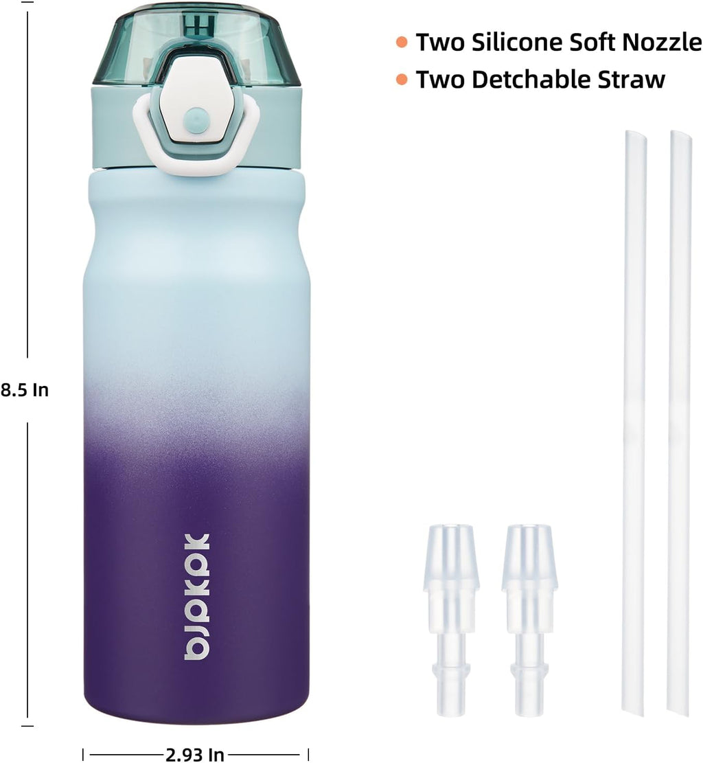 BJPKPK 18oz Insulated Water Bottle with Straw Stainless Steel Double Wall Water Bottles BPA Free Leak Proof Thermal Flask with Lockable Flip Lid and Soft Silicone Spout,Ocean Dream