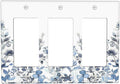 Light Switch Covers Light Blue Watercolor Leaves Plant With Floral 3 Gang Rocker Electrical GFCI Decorative Triple Outlet Wall Plate Cover Switchplate for Bedroom Bathroom Decor