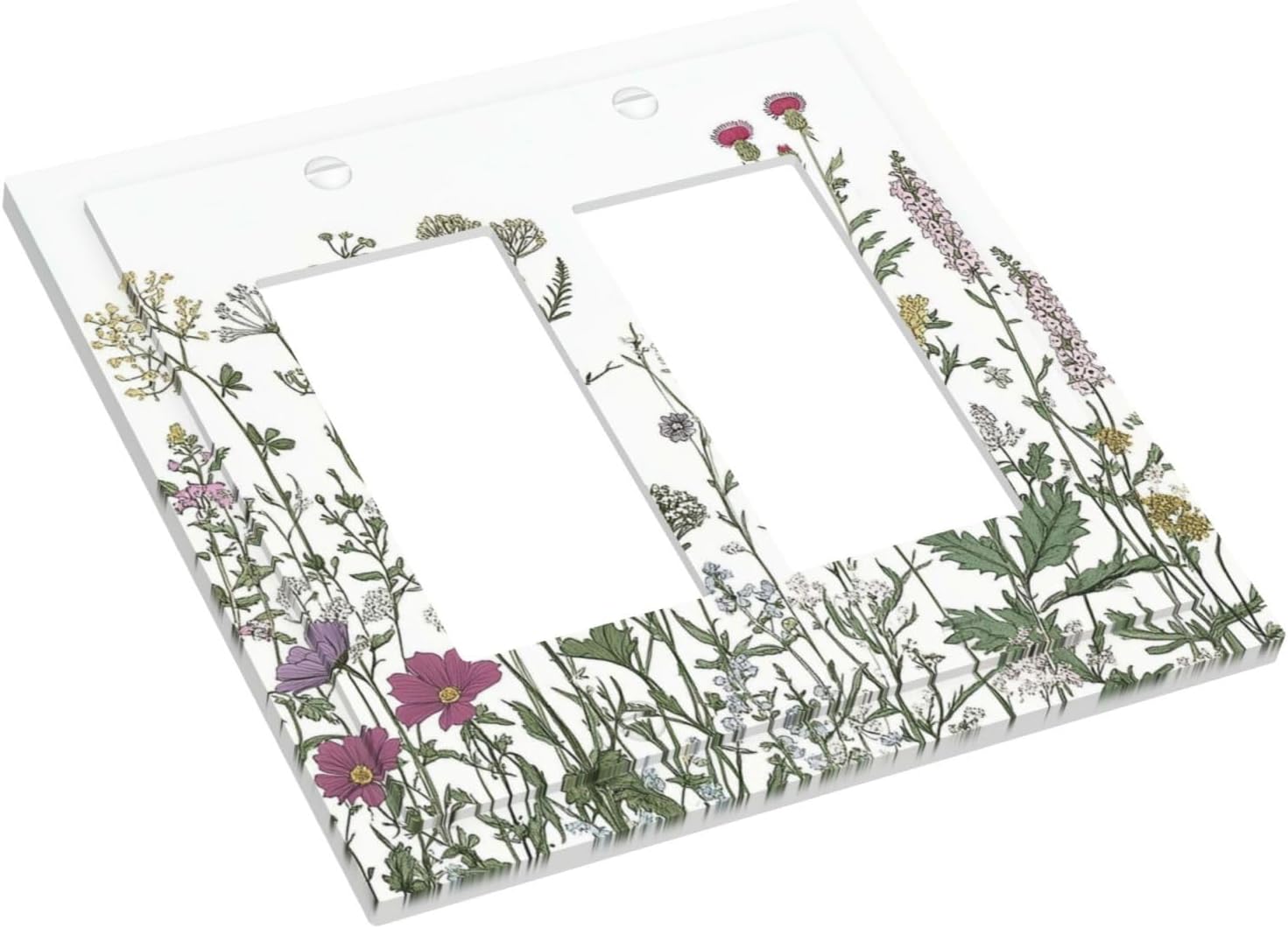 Vintage Herbs Wildflowers Plant Floral Decorative Outlet Covers 2 Gang Double Gfci Rocker Electrical Wall Panels Light Switch Cover Plate For Bed Room Home Decor