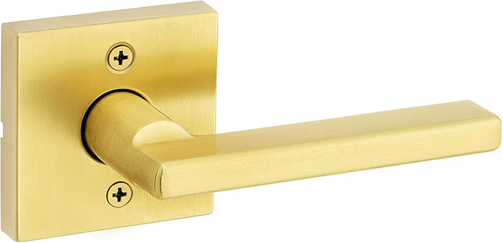 Kwikset Halifax Dummy Door Handle, Single Sided Lever for Closets, French Double Doors, and Pantry, Satin Brass Non-Turning Reversible Interior Push/Pull Lever, with Microban Protection