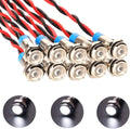 10pcs 6mm 1/4" AC/DC 12-24V LED Metal Indicator Light Pilot Dash Directional with Wire Waterproof Signal Lamp(White)