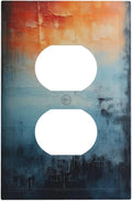 Blue Orange Abstract Modern Minimalist Oil Painting 1 Gang Duplex Receptacle Switch Wall Plate Decorative Switchplate Outlet Covers Electrical Plug Cover Faceplate for Bathroom Home Decor 5 X 3 IN