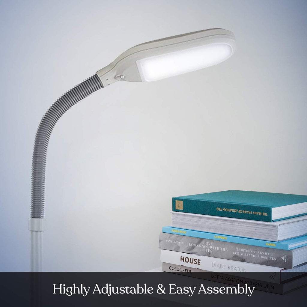 Brightech Litespan - Bright LED Floor Reading Lamp for Over Chair Crafts and Reading, Estheticians' Light for Lash Extensions, Adjustable Standing Lamp for Living Room, Bedroom, Office - White