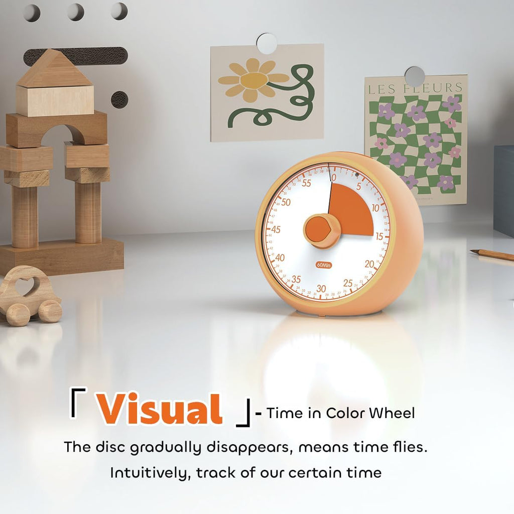 Visual Timer for Kids 60-Minute - Silent Analog Countdown Time Timer with Optional Alarm, Focus Tool for ADHD & Autism, Time Management for Homework, Chores, Office, Kitchen, Teaching & Study Routines