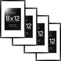 Homeforia 8x12 Picture Frame Black, High End Metal 8 x 12 Poster Frames with Mat 6 by 8 for Photo, 12x8 Frame Matted to 6x8 inch Print, 8by12 Wall or Tabletop Frame, Tempered Glass, Wall Kit, Set of 4