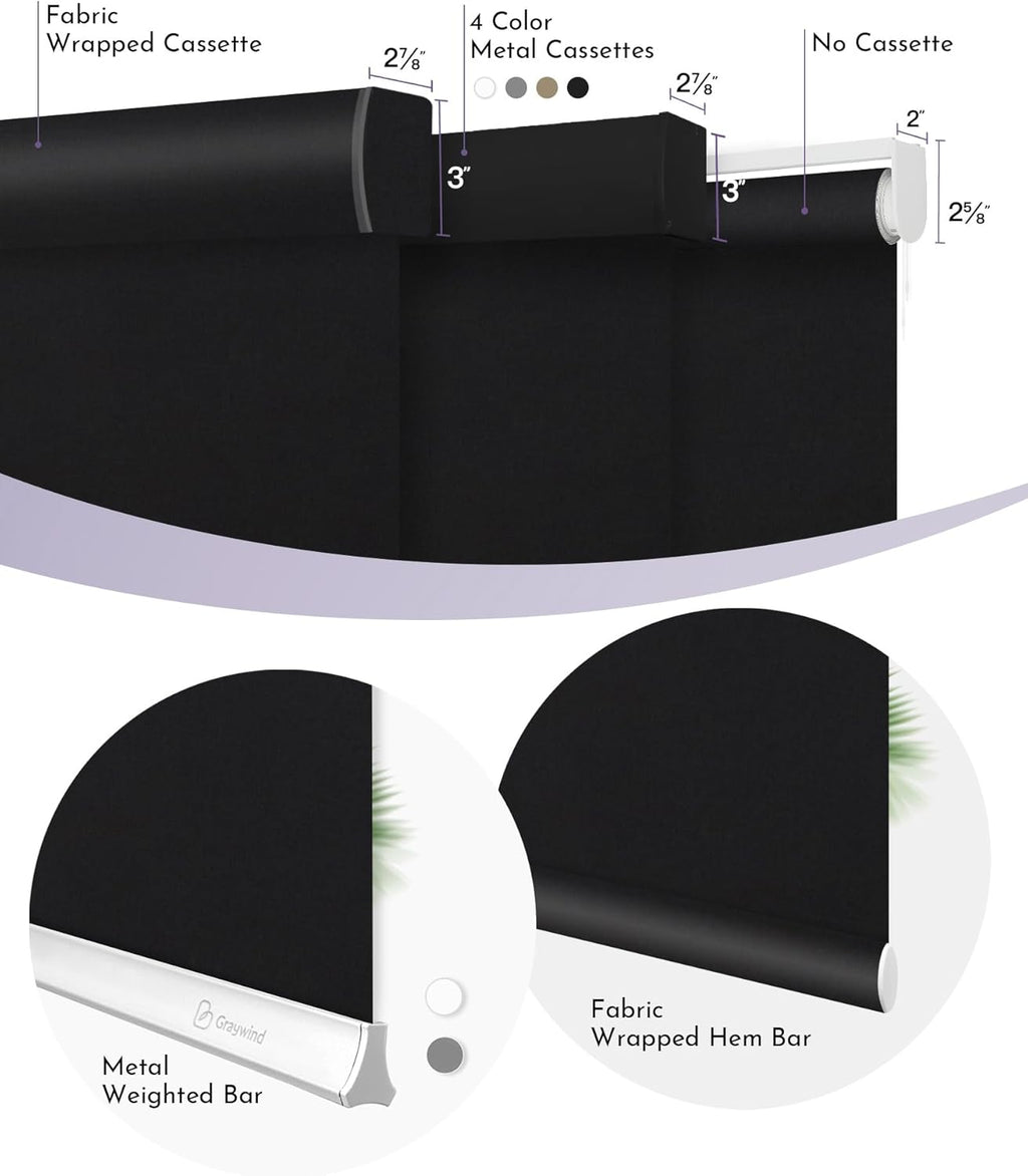 Graywind Motorized Shades 100% Blackout Compatible with Alexa Google WiFi Smart Hardwired Window Shade Remote Control Thermal Insulated Electric Blinds, Customized Size (Matt Black)