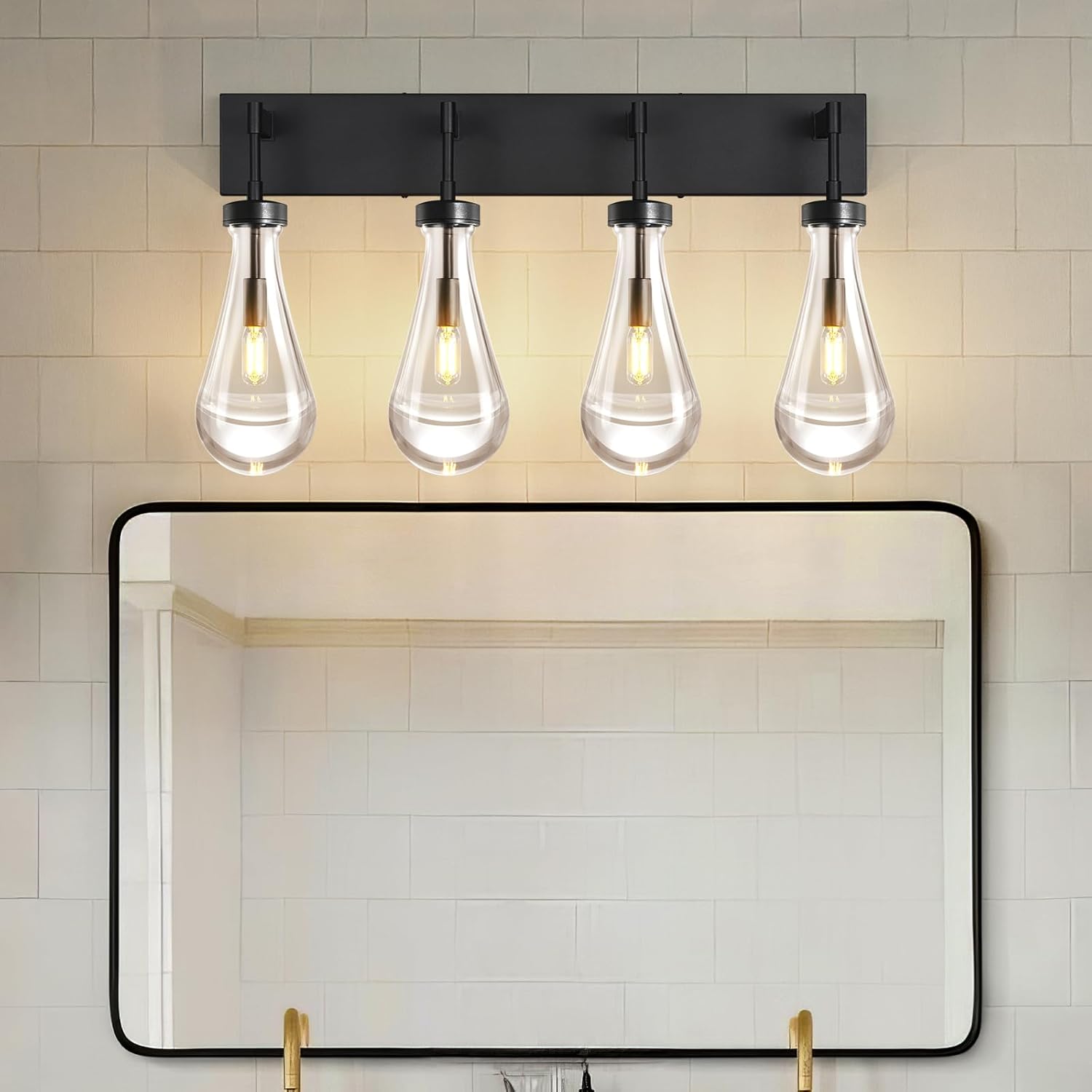 Raindrop Wall Sconces Black Crystal Sconces Wall Decor Modern Lighting Glass Bathroom Sconces Indoor Vanity Light Wall Lamp for Bedroom Living Room Stair(4-Light)