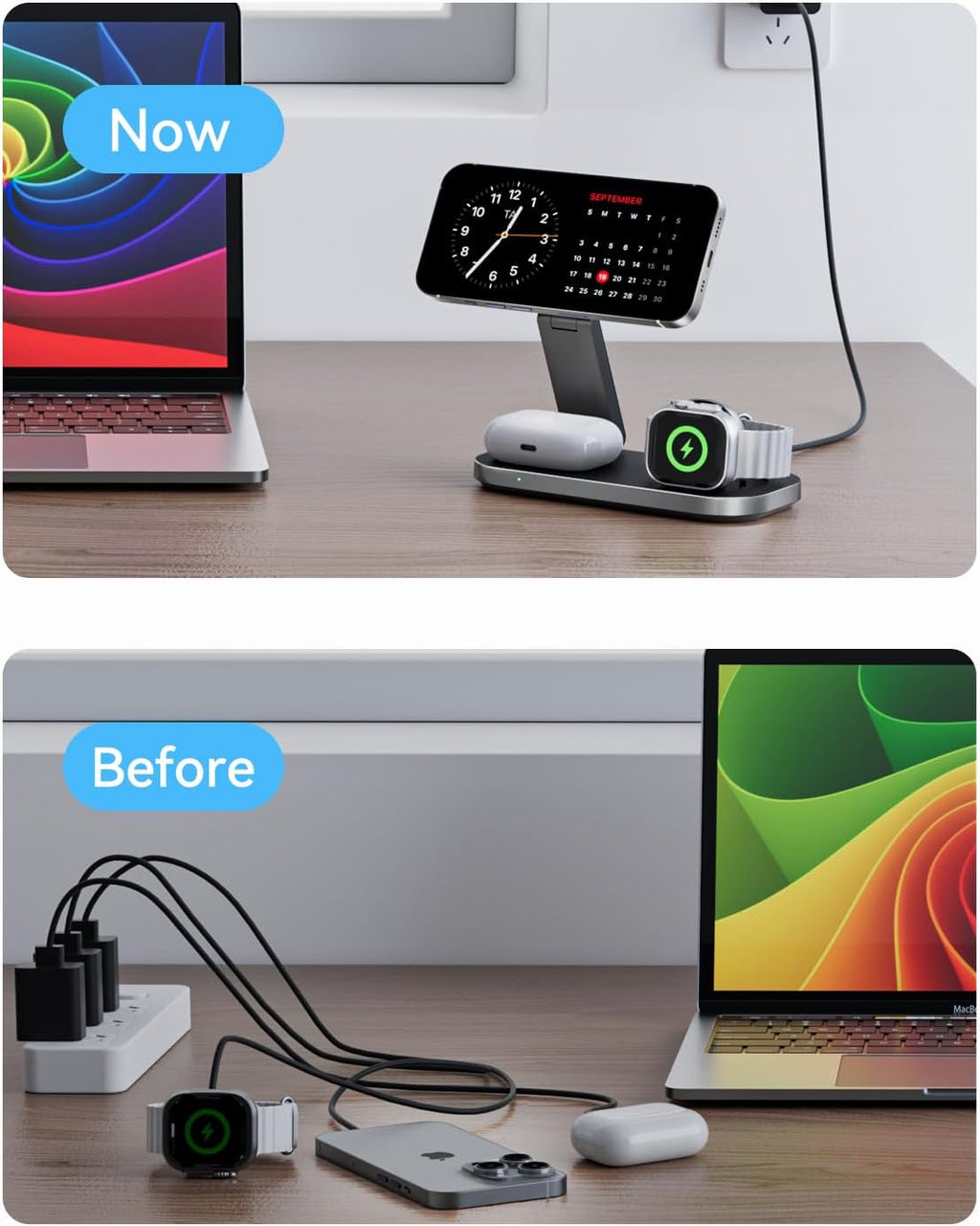 3 in 1 Wireless Charging Station for Apple Devices, Magnetic Foldable Fast Charger Stand Compatible with MagSafe for iPhone Air/17/16/15/14/13/12 Series, Apple Watch & AirPods Pro/4/3/2