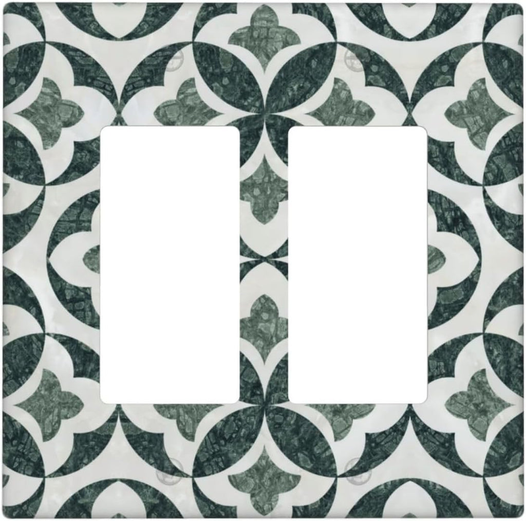 Green Luxury Modern Cubic Marble 2 Gang Double Rocker Decorative Light Switch Covers Electrical Faceplate Switch Plates for Bathroom Kitchen Home