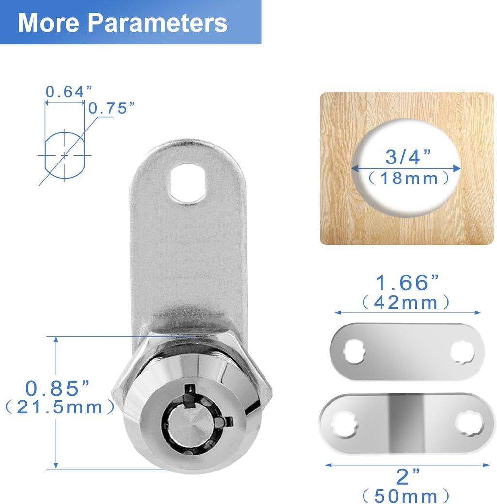 Cam Locks RV Storage Keyed Alike, 1-1/2" Fits 1-1/4" Max Door Thickness, Compartment Locks for Camper Trailer Cabinet With Keys (1-1/2 Inch 6Pack)