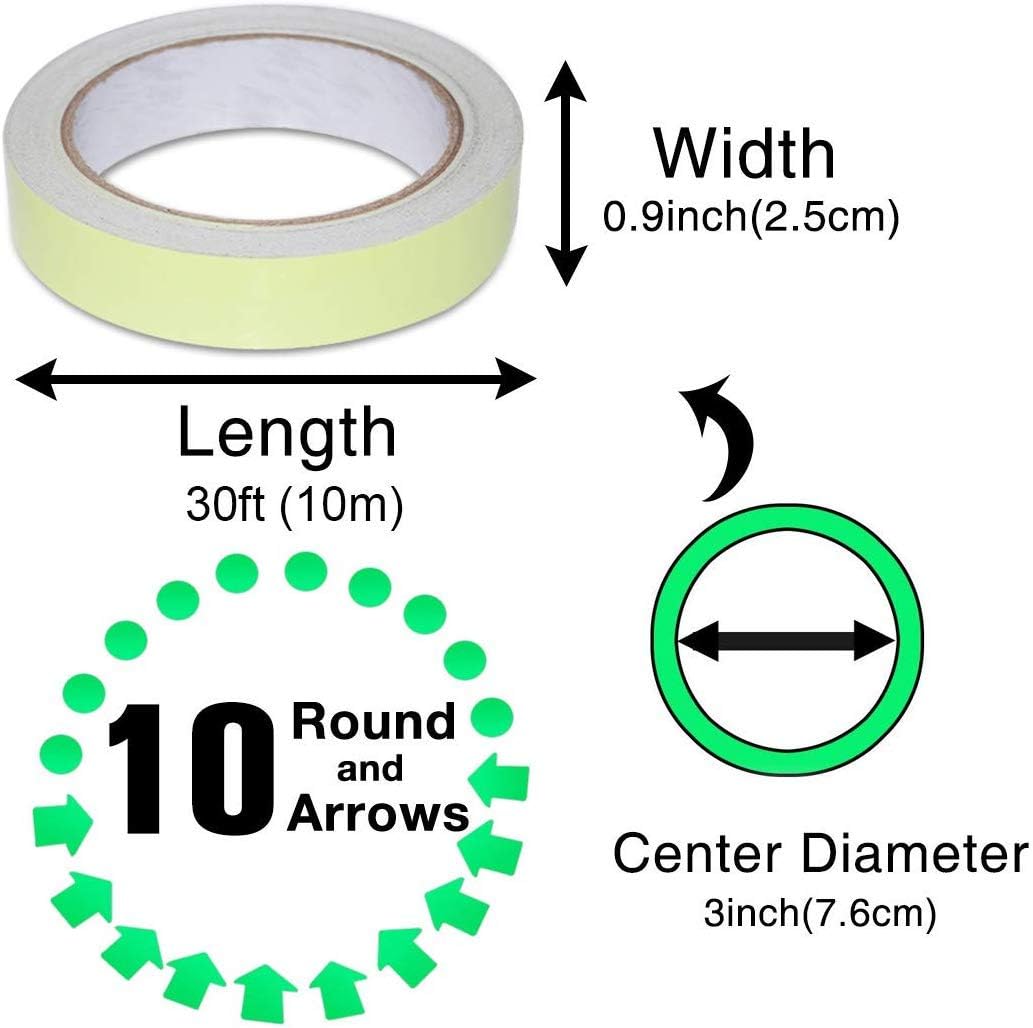 32.8 ft x 1 inch Glow in The Dark Tape - Luminescent Emergency Roll/Luminous Photoluminescent Safety Egress Markers Stairs, Walls, Steps, exit Sign.
