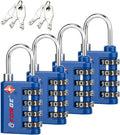Forge Dual-Opening: Key or Combination Lock, TSA Approved Lock for Luggage, Pelican case, Travel, Gym, School, Luggage Combination Lock, Travel Bag Lock (Blue 4 Pk)