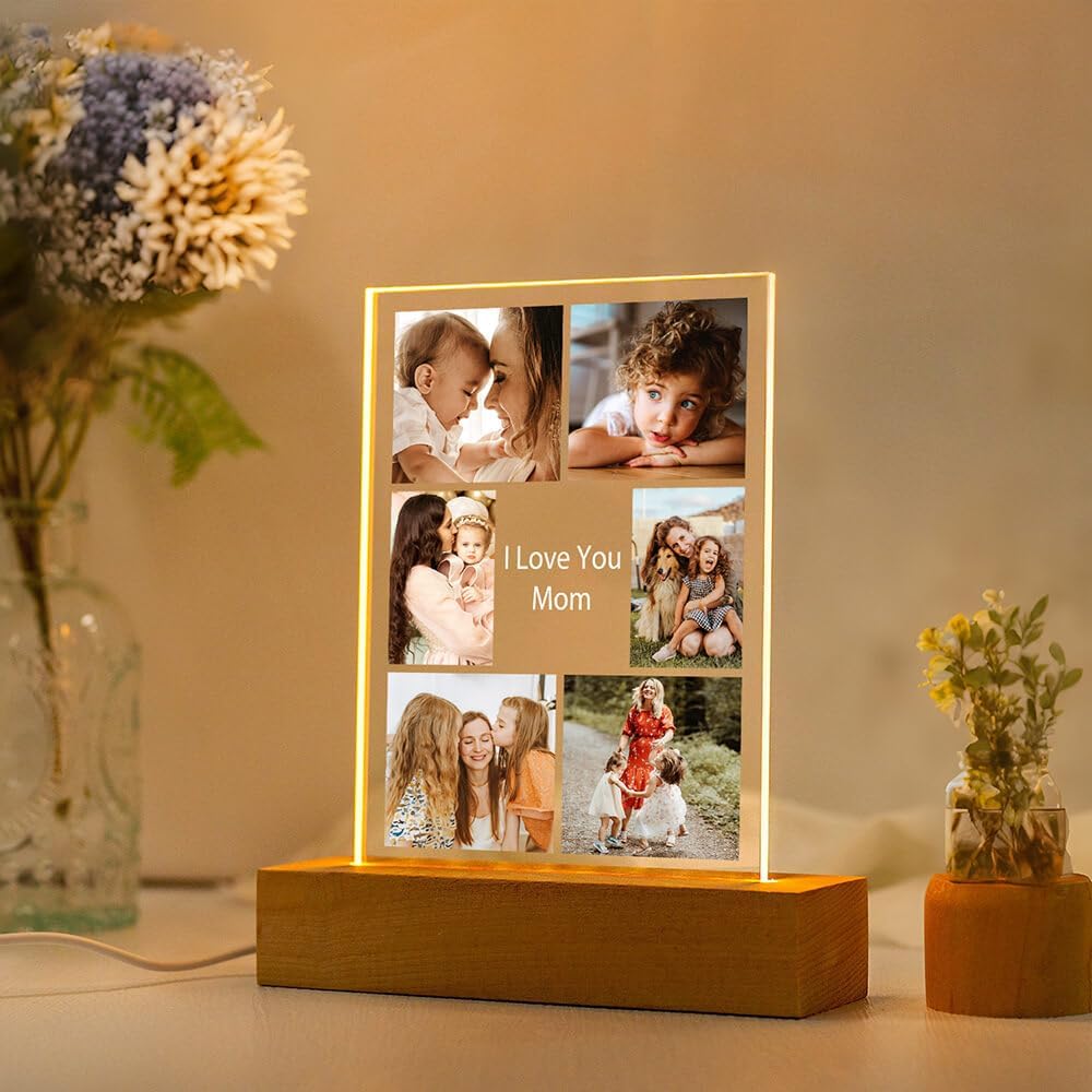 Custom Picture Frames, Personalized Photo Frames with Night Light, Customized Picture Frame, Personalized Valentines Day Gifts for Mom Baby Kid Family