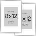 Homeforia Silver 8x12 Picture Frame, High End Metal 8 x 12 Poster Frames with Mat 6 by 8 for Photo, 12x8 Frame Matted to 6x8 inch Art, 8by12 Wall or Tabletop Frames, Tempered Glass, Wall Kit, Set of 2