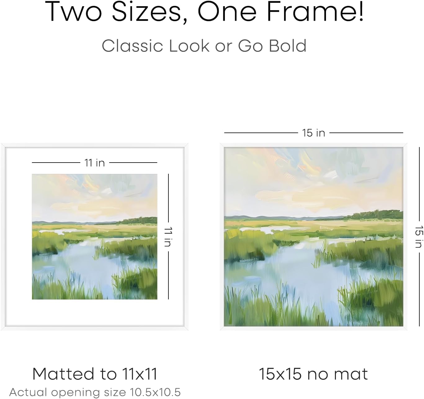 Homeforia 15x15 Picture Frame White, High End Metal 15 x 15 Square Poster Frames with Mat 11 x 11 Photo, 15x15 White Frame Matted to 11x11 Print, 15by15 Thin Frames, Tempered Glass, Wall Kit, Set of 1