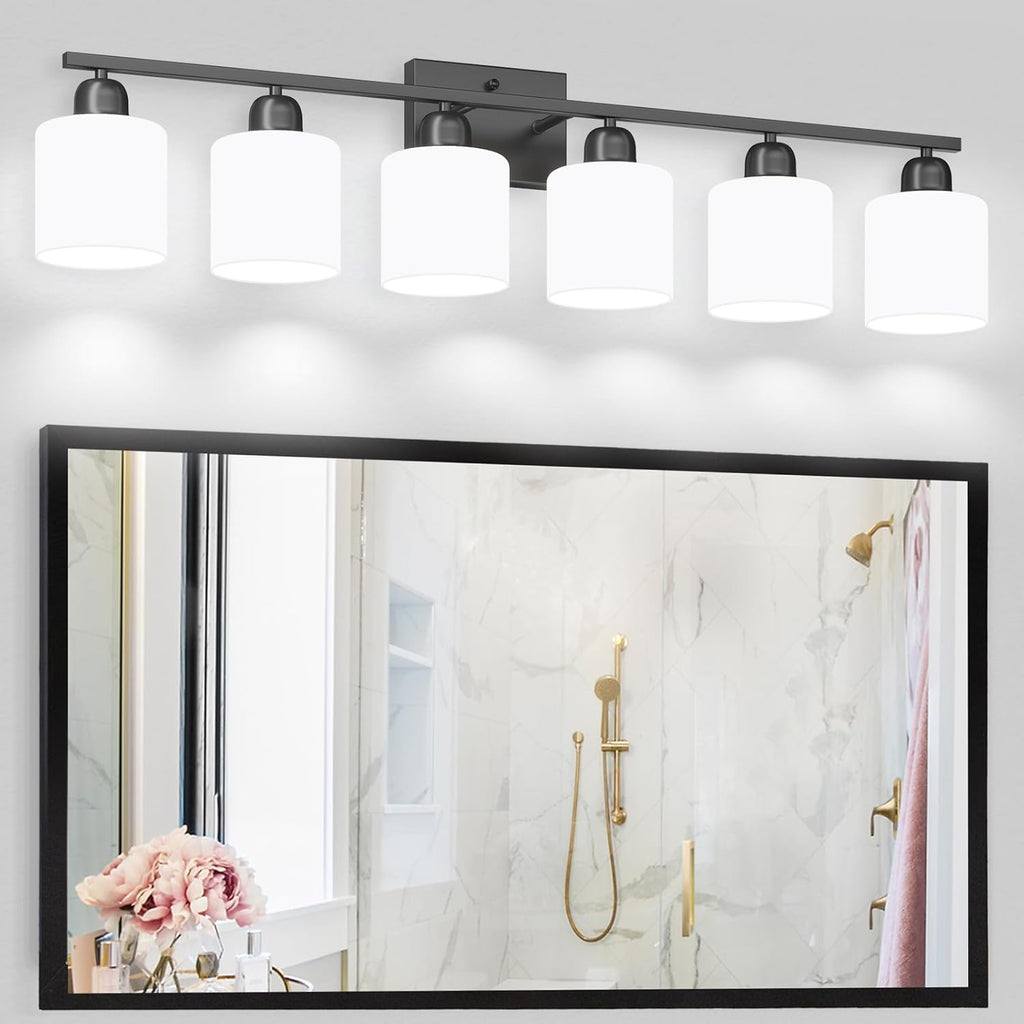 6-Light Black Vanity Lights for Bathroom, Modern Bathroom Vanity Lighting Fixtures Over Mirror, Bathroom Light Fixtures for Bathroom Mirror, Living Room, Hallway, Vanity Table, E26 Base