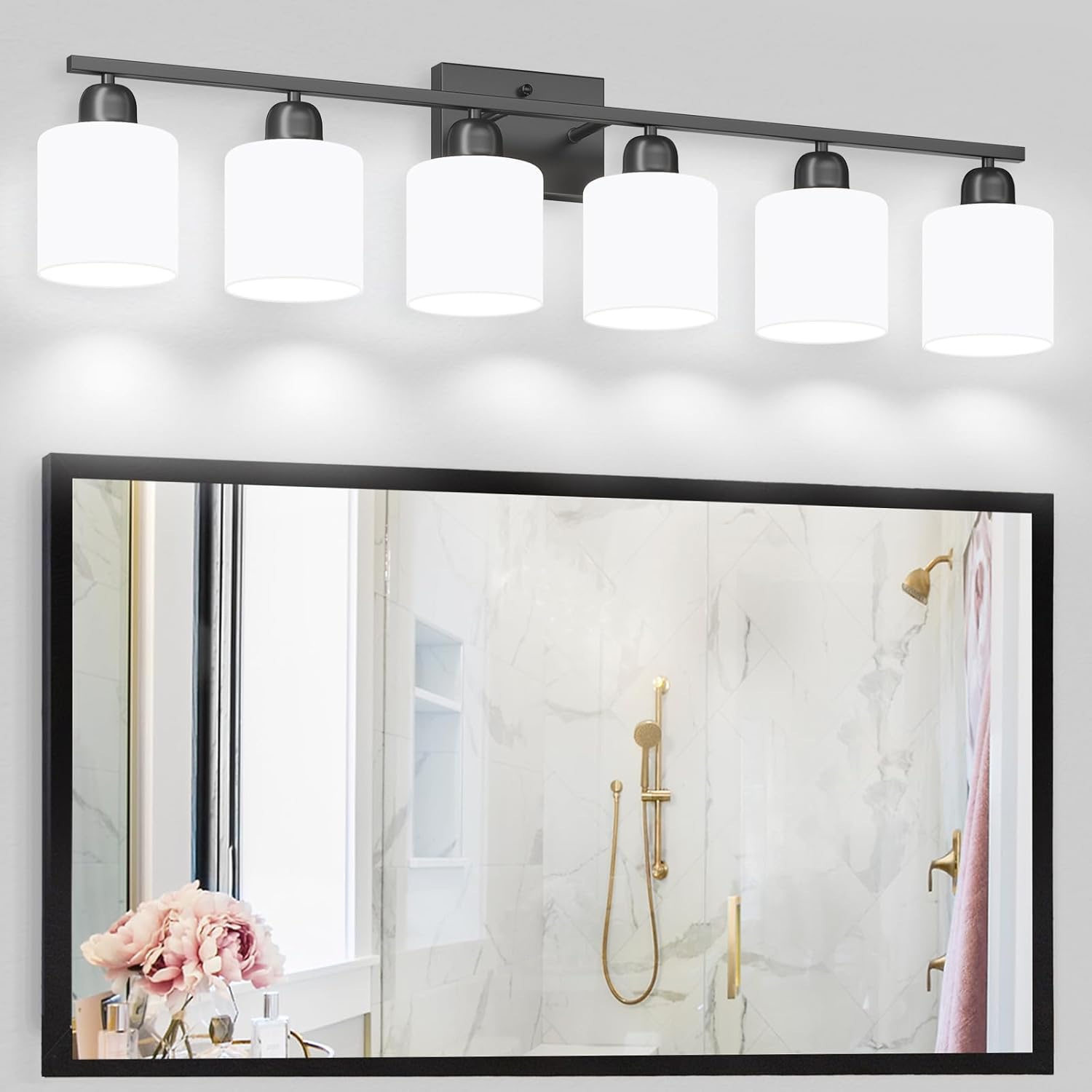 6-Light Black Vanity Lights for Bathroom, Modern Bathroom Vanity Lighting Fixtures Over Mirror, Bathroom Light Fixtures for Bathroom Mirror, Living Room, Hallway, Vanity Table, E26 Base